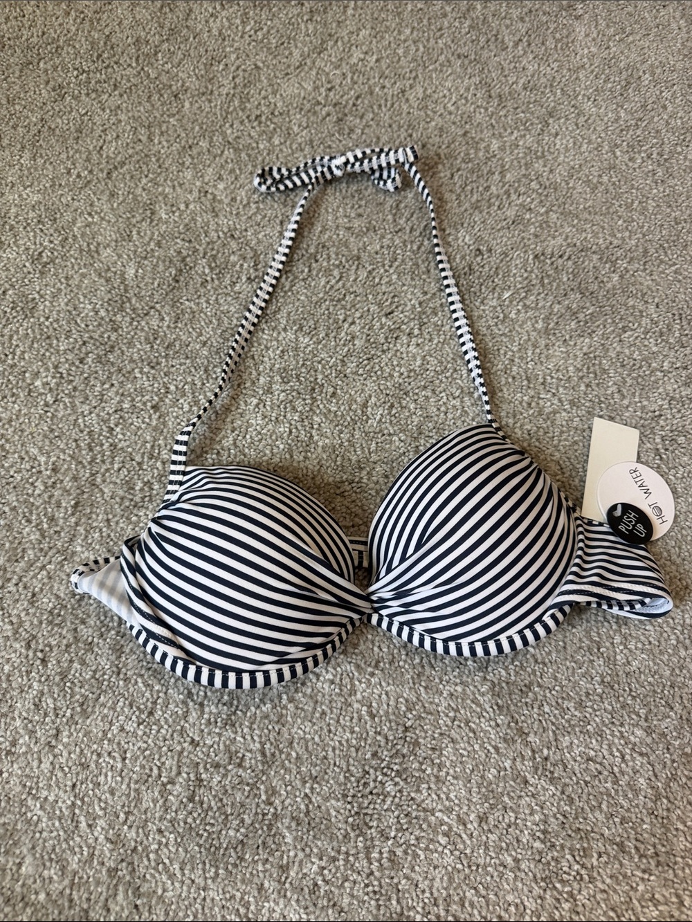 Hot Water Black & White Striped Push-Up Bikini Top